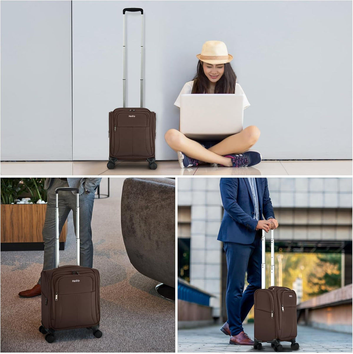 16 Inch Underseat Carry On Luggage with Wheels Softside Small Suitcases Personal Item Bag with Pocket Travel Luggage for Men Women Business Overnight Bag(Black)