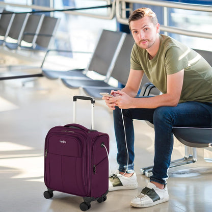 16 Inch Underseat Carry On Luggage with Wheels Softside Small Suitcases Personal Item Bag with Pocket Travel Luggage for Men Women Business Overnight Bag(Black)