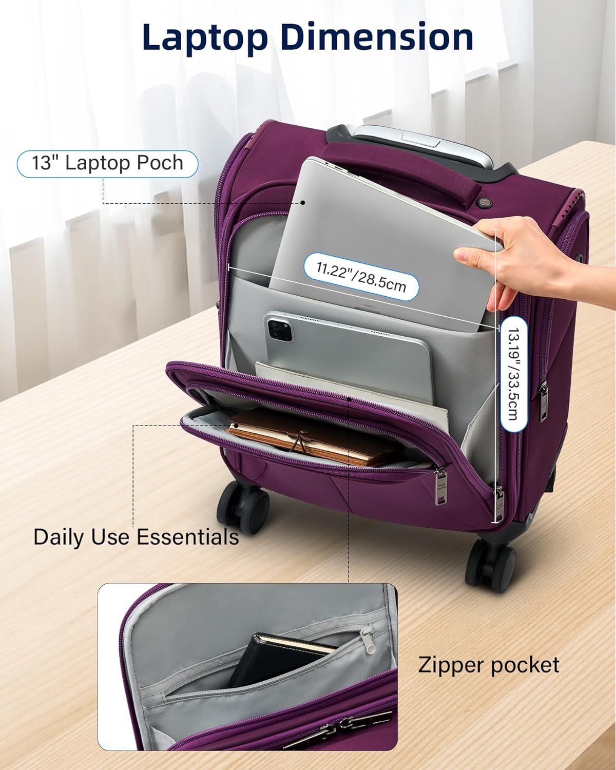 16 Inch Underseat Carry On Luggage with Wheels Softside Small Suitcases Personal Item Bag with Pocket Travel Luggage for Men Women Business Overnight Bag(Black)