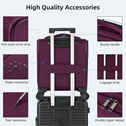 16 Inch Underseat Carry On Luggage with Wheels Softside Small Suitcases Personal Item Bag with Pocket Travel Luggage for Men Women Business Overnight Bag(Black)