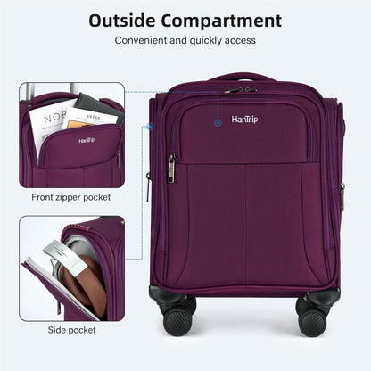 16 Inch Underseat Carry On Luggage with Wheels Softside Small Suitcases Personal Item Bag with Pocket Travel Luggage for Men Women Business Overnight Bag(Black)