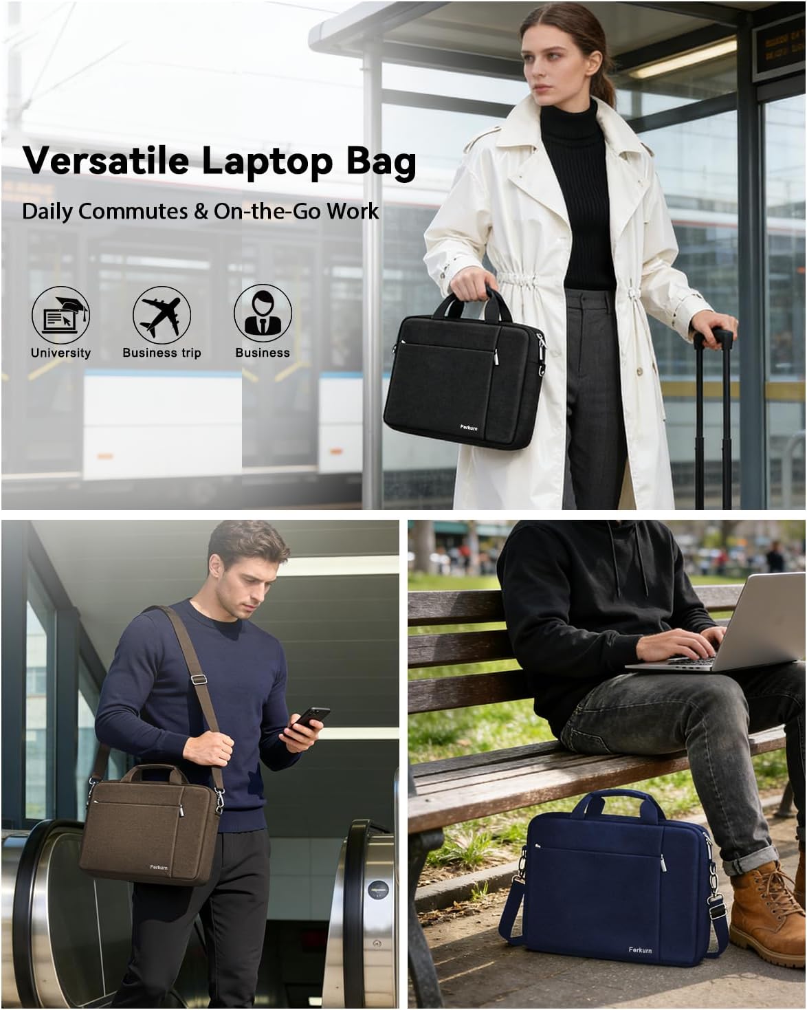 15.6 16 Inch Laptop Case Bag for Women Men Compatible with MacBook Pro M5/HP OmniBook Omen Envy/Lenovo Yoga IdealPad/Dell Pro Inspiron, Carrying Briefcase Computer Messenger Bag Case, Grey