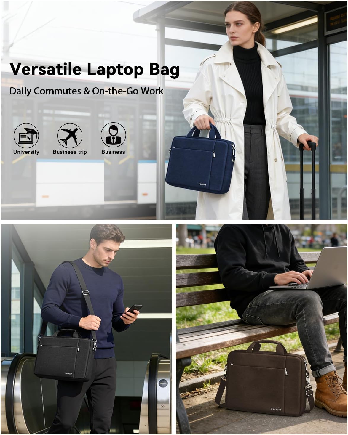 15.6 16 Inch Laptop Case Bag for Women Men Compatible with MacBook Pro M5/HP OmniBook Omen Envy/Lenovo Yoga IdealPad/Dell Pro Inspiron, Carrying Briefcase Computer Messenger Bag Case, Grey