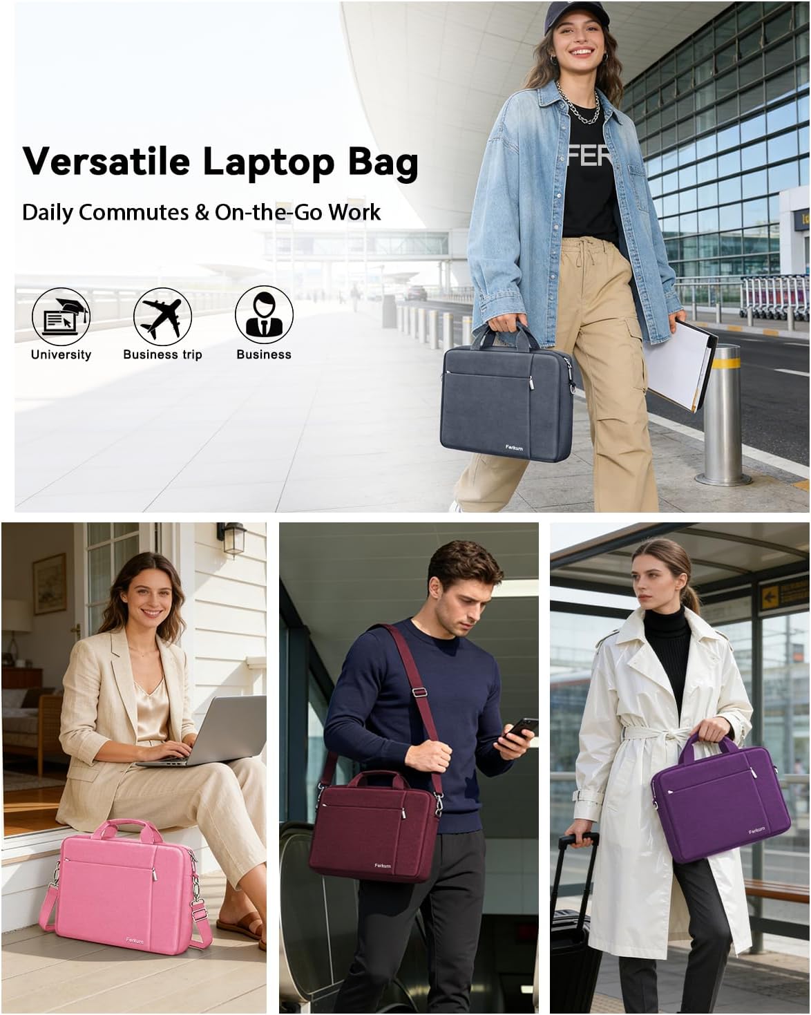 15.6 16 Inch Laptop Case Bag for Women Men Compatible with MacBook Pro M5/HP OmniBook Omen Envy/Lenovo Yoga IdealPad/Dell Pro Inspiron, Carrying Briefcase Computer Messenger Bag Case, Grey