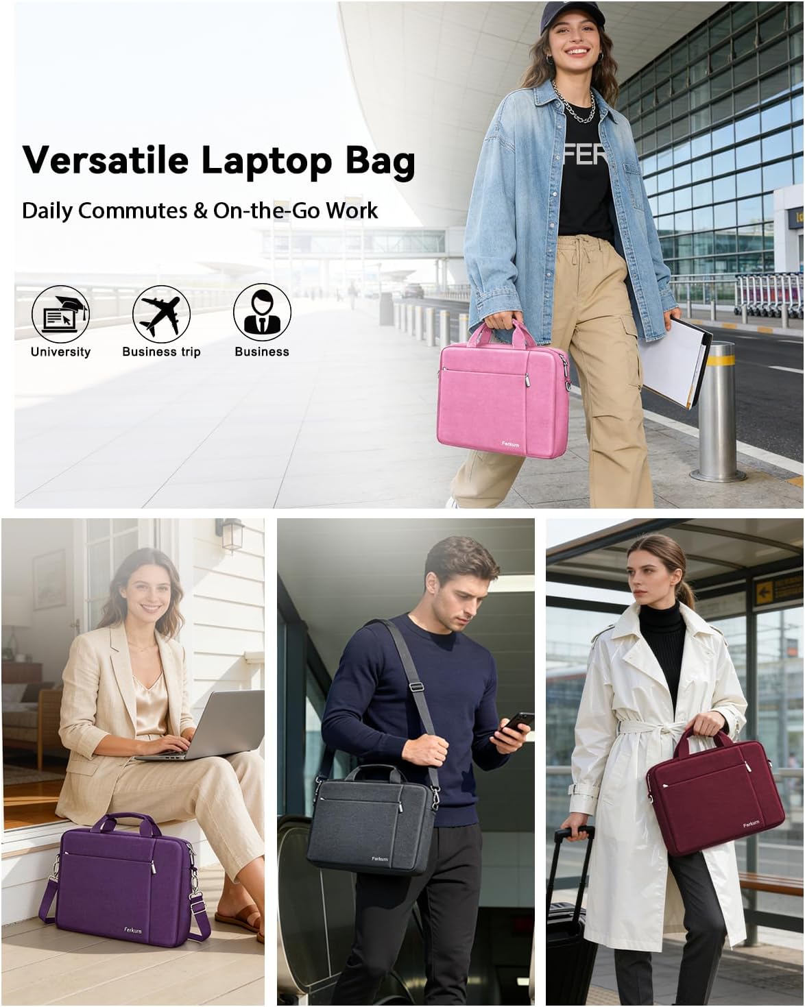 15.6 16 Inch Laptop Case Bag for Women Men Compatible with MacBook Pro M5/HP OmniBook Omen Envy/Lenovo Yoga IdealPad/Dell Pro Inspiron, Carrying Briefcase Computer Messenger Bag Case, Grey