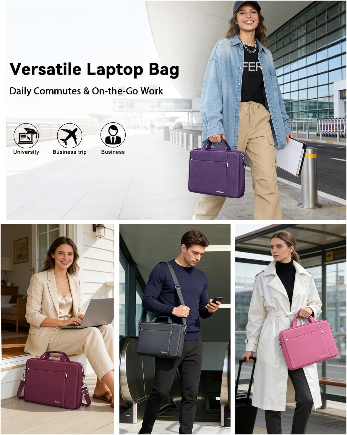 15.6 16 Inch Laptop Case Bag for Women Men Compatible with MacBook Pro M5/HP OmniBook Omen Envy/Lenovo Yoga IdealPad/Dell Pro Inspiron, Carrying Briefcase Computer Messenger Bag Case, Grey
