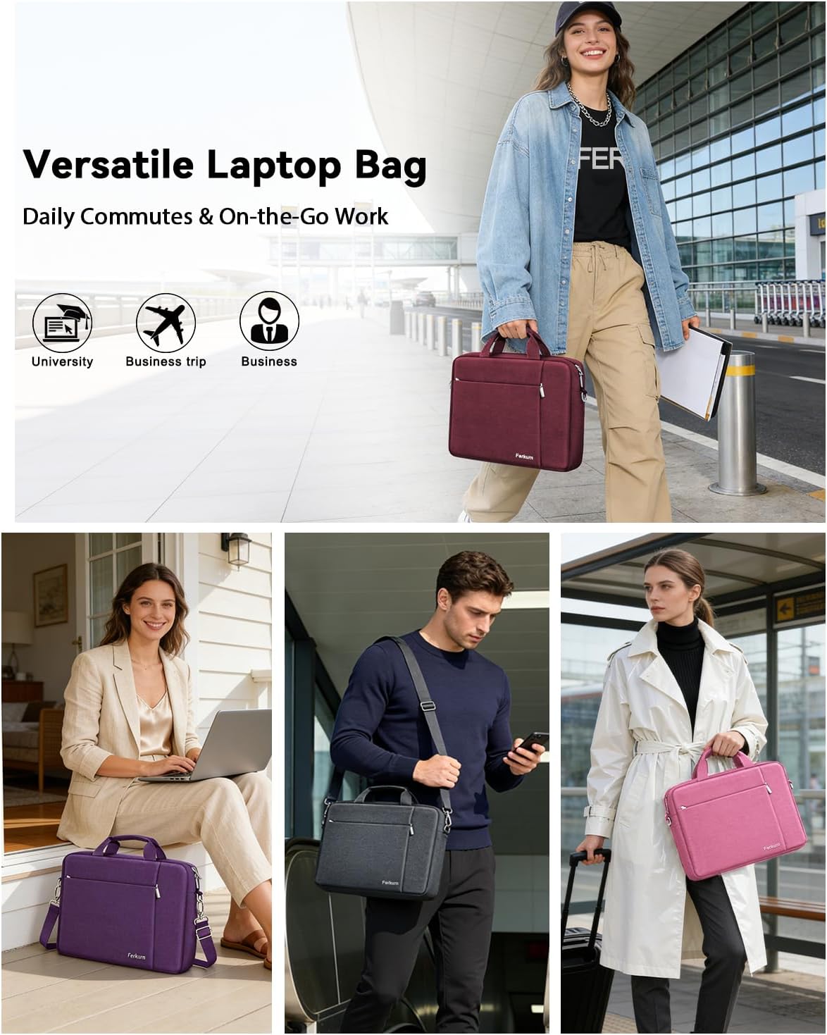 15.6 16 Inch Laptop Case Bag for Women Men Compatible with MacBook Pro M5/HP OmniBook Omen Envy/Lenovo Yoga IdealPad/Dell Pro Inspiron, Carrying Briefcase Computer Messenger Bag Case, Grey