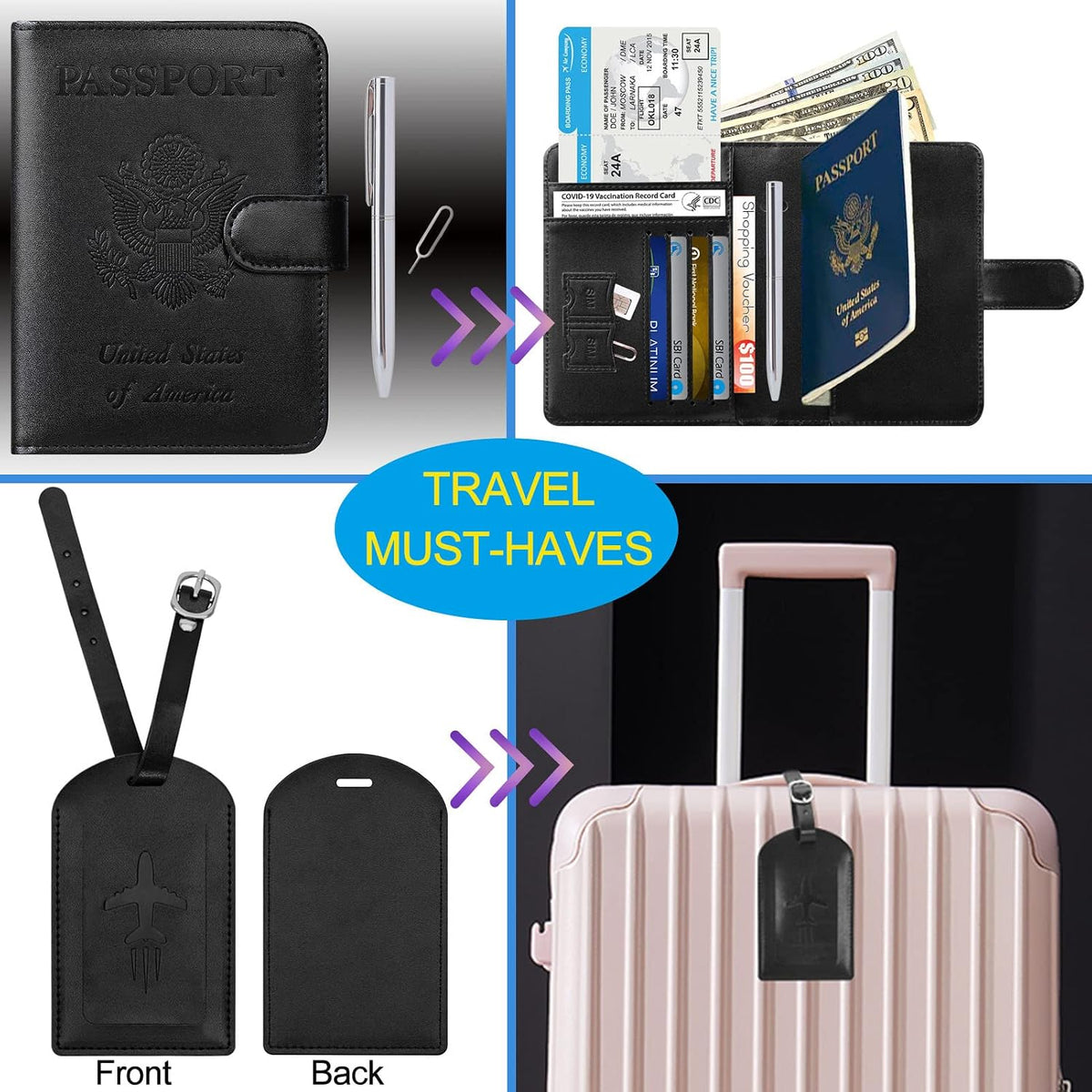 Passport Holder Cover Wallet RFID Blocking Leather Card Case Travel Accessories for Women Men (Pink)