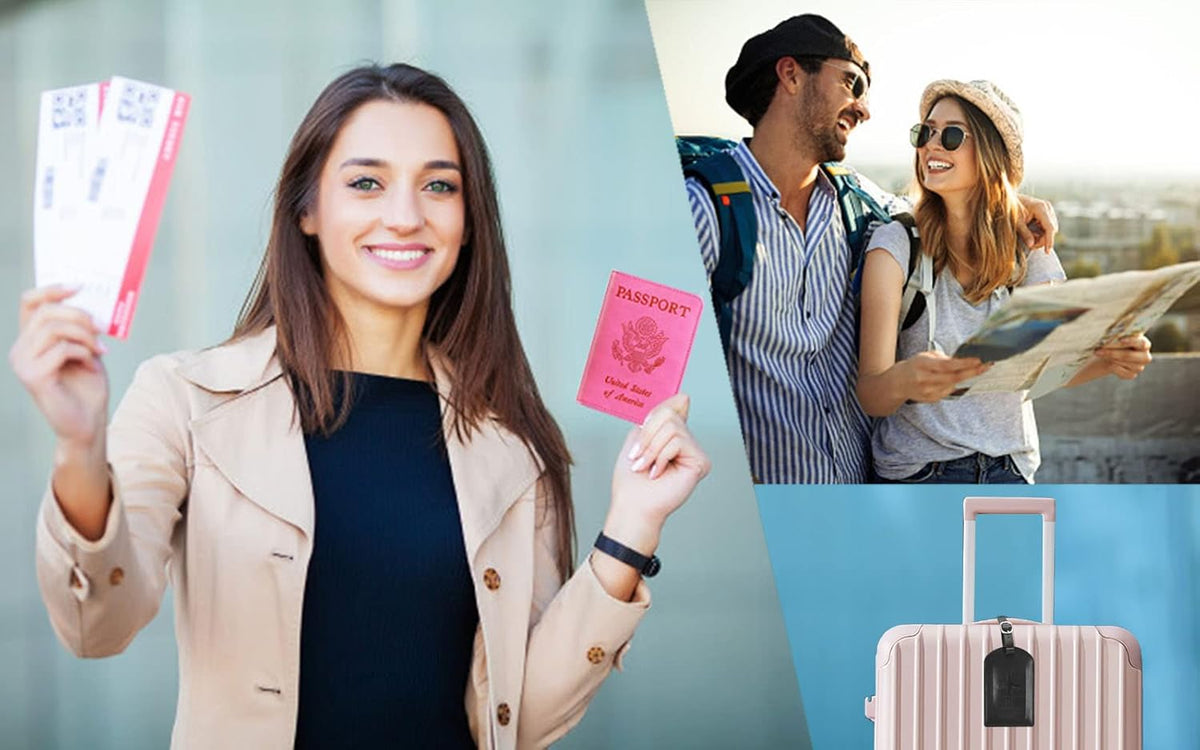 Passport Holder Cover Wallet RFID Blocking Leather Card Case Travel Accessories for Women Men (Pink)