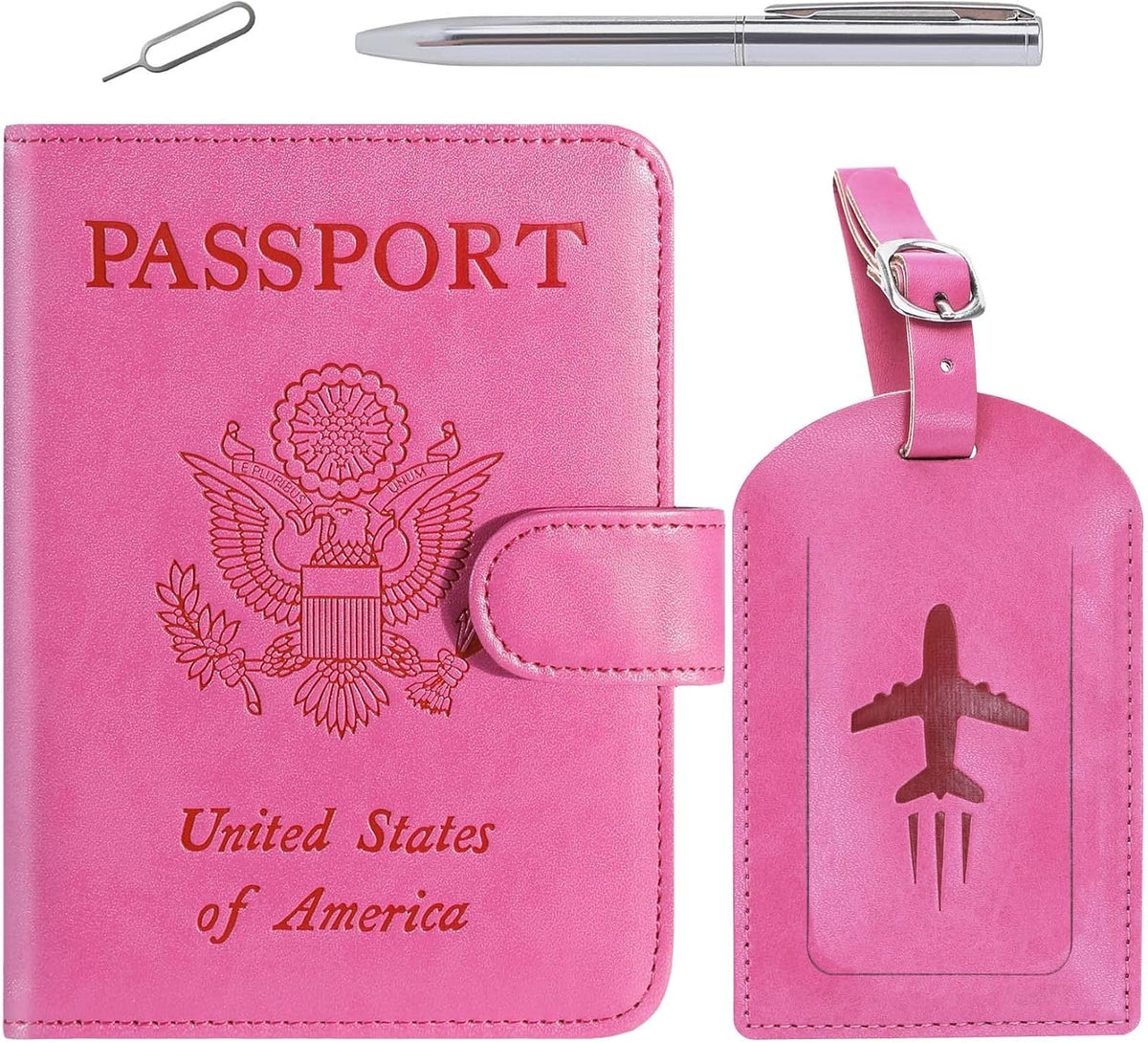 Passport Holder Cover Wallet RFID Blocking Leather Card Case Travel Accessories for Women Men (Pink)
