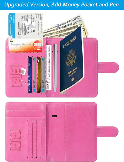 Passport Holder Cover Wallet RFID Blocking Leather Card Case Travel Accessories for Women Men (Pink)