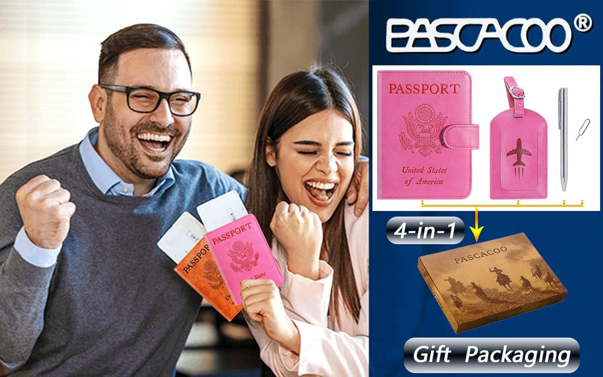 Passport Holder Cover Wallet RFID Blocking Leather Card Case Travel Accessories for Women Men (Pink)