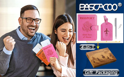 Passport Holder Cover Wallet RFID Blocking Leather Card Case Travel Accessories for Women Men (Pink)