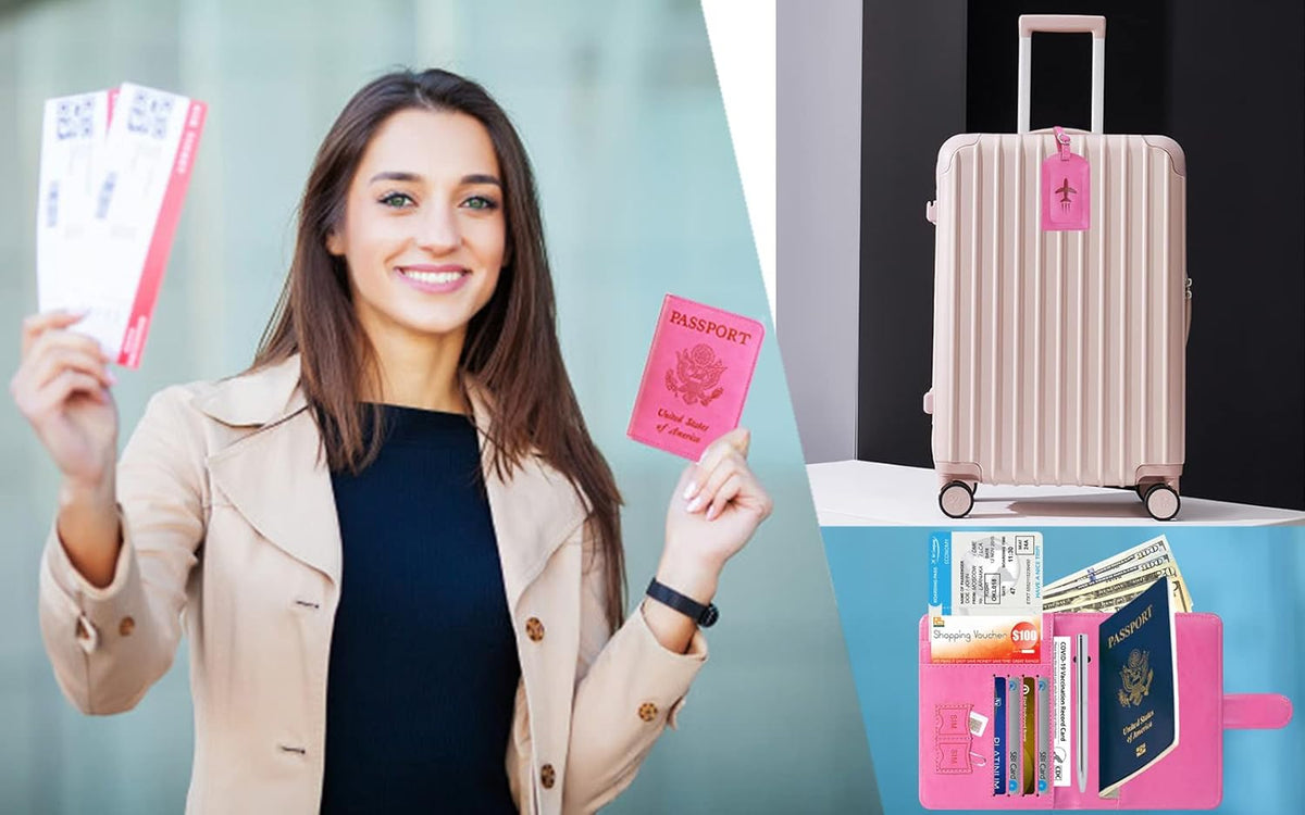 Passport Holder Cover Wallet RFID Blocking Leather Card Case Travel Accessories for Women Men (Pink)