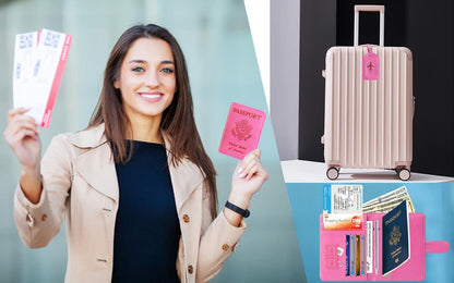 Passport Holder Cover Wallet RFID Blocking Leather Card Case Travel Accessories for Women Men (Pink)