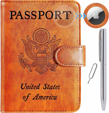 Passport Holder Cover Wallet RFID Blocking Leather Card Case Travel Accessories for Women Men (Pink)
