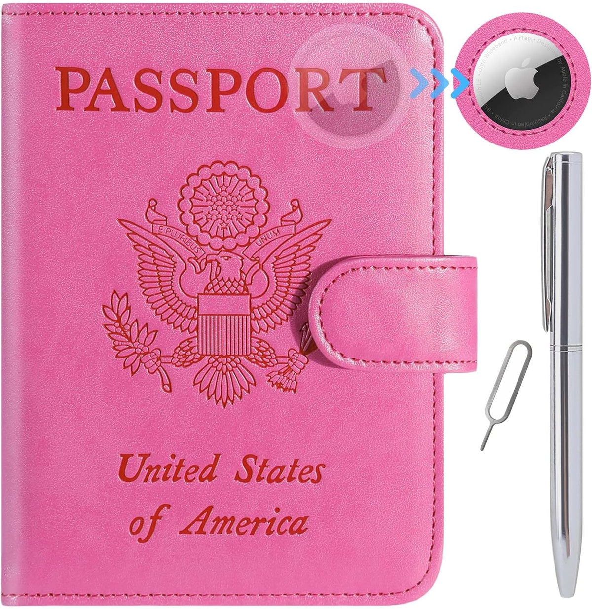 Passport Holder Cover Wallet RFID Blocking Leather Card Case Travel Accessories for Women Men (Pink)