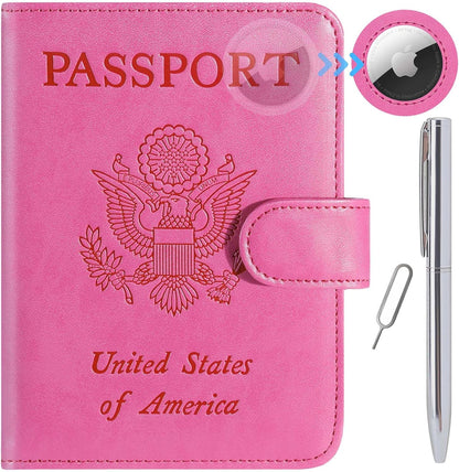 Passport Holder Cover Wallet RFID Blocking Leather Card Case Travel Accessories for Women Men (Pink)