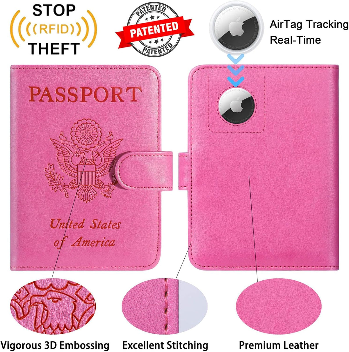 Passport Holder Cover Wallet RFID Blocking Leather Card Case Travel Accessories for Women Men (Pink)
