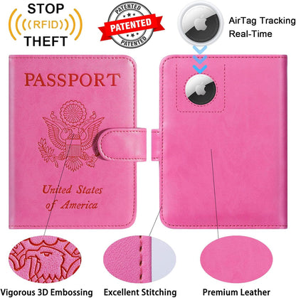Passport Holder Cover Wallet RFID Blocking Leather Card Case Travel Accessories for Women Men (Pink)