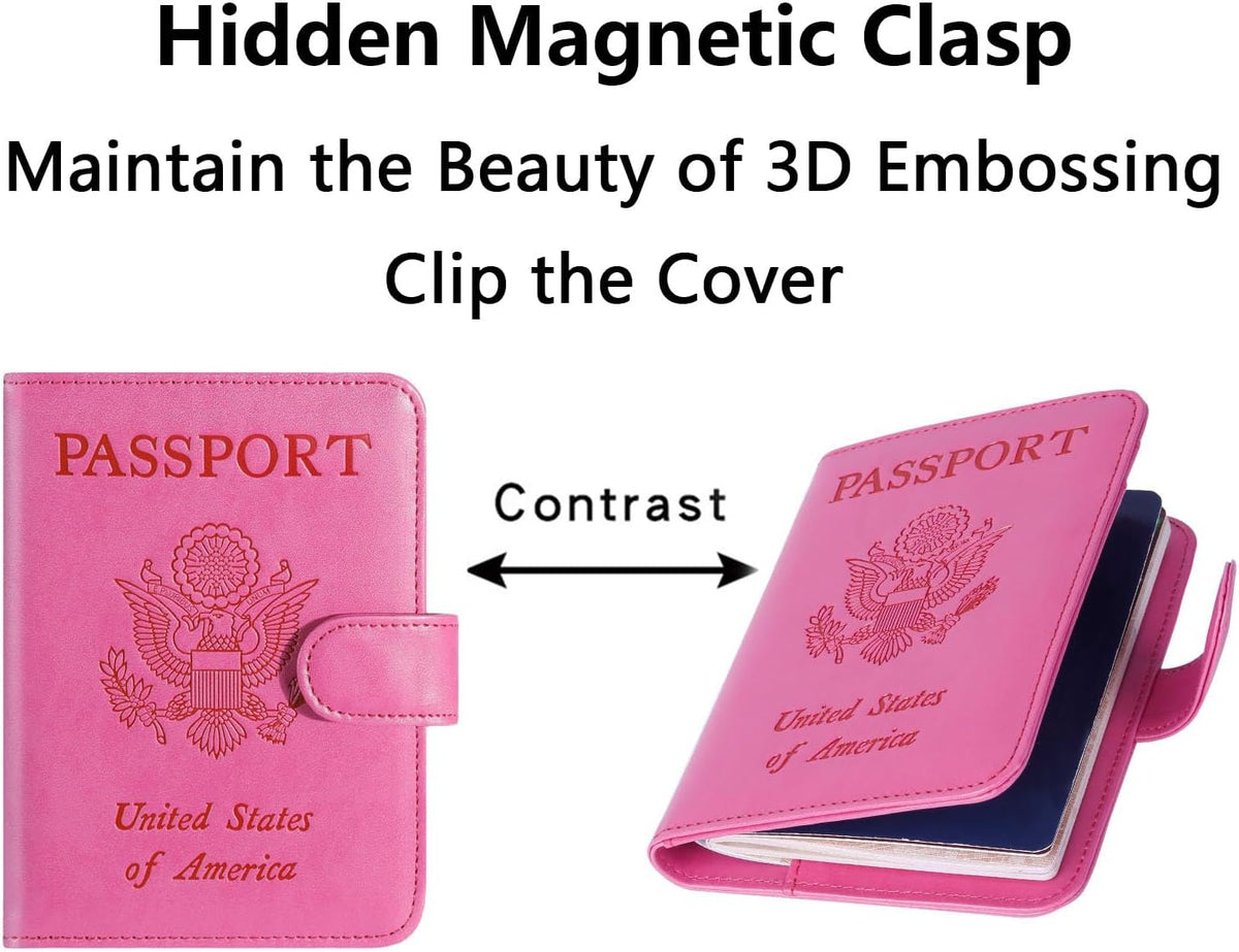 Passport Holder Cover Wallet RFID Blocking Leather Card Case Travel Accessories for Women Men (Pink)