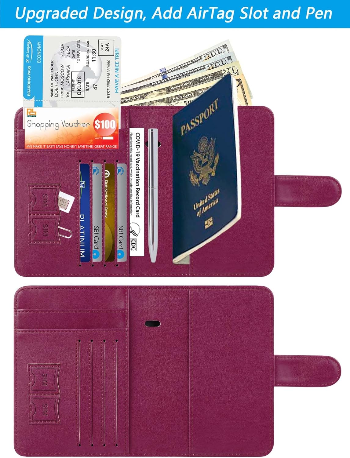 Passport Holder Cover Wallet RFID Blocking Leather Card Case Travel Accessories for Women Men (Pink)