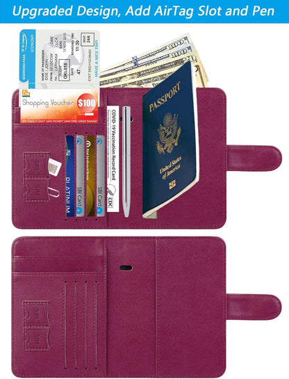 Passport Holder Cover Wallet RFID Blocking Leather Card Case Travel Accessories for Women Men (Pink)