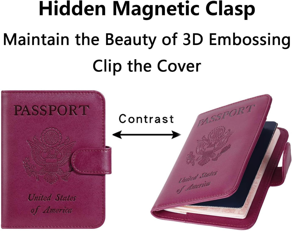 Passport Holder Cover Wallet RFID Blocking Leather Card Case Travel Accessories for Women Men (Pink)