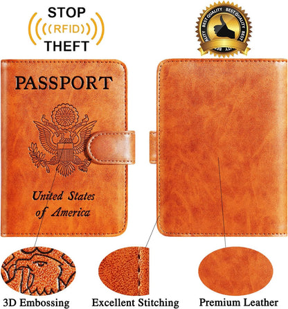 Passport Holder Cover Wallet RFID Blocking Leather Card Case Travel Accessories for Women Men (Pink)