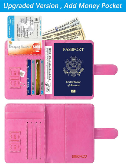 Passport Holder Cover Wallet RFID Blocking Leather Card Case Travel Accessories for Women Men (Pink)