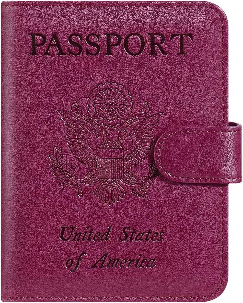 Passport Holder Cover Wallet RFID Blocking Leather Card Case Travel Accessories for Women Men (Pink)