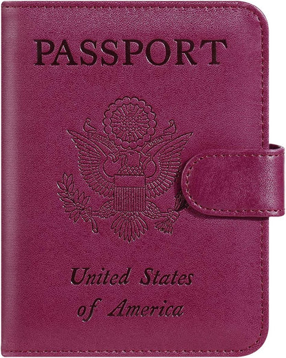 Passport Holder Cover Wallet RFID Blocking Leather Card Case Travel Accessories for Women Men (Pink)