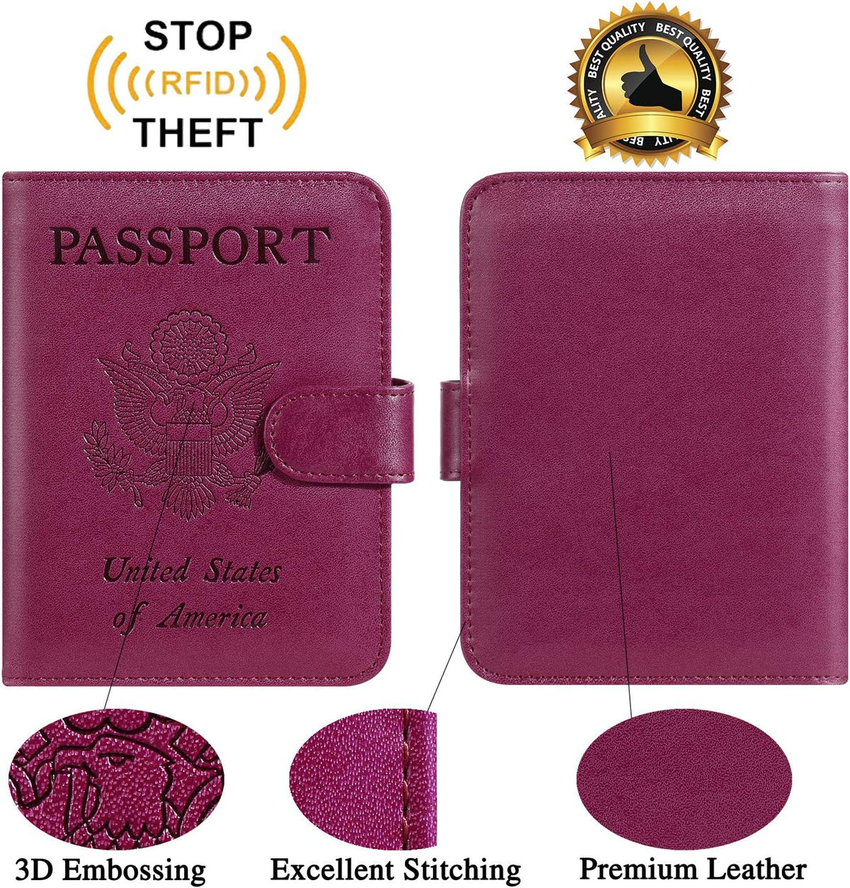 Passport Holder Cover Wallet RFID Blocking Leather Card Case Travel Accessories for Women Men (Pink)