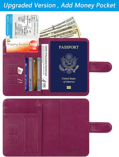 Passport Holder Cover Wallet RFID Blocking Leather Card Case Travel Accessories for Women Men (Pink)