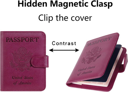 Passport Holder Cover Wallet RFID Blocking Leather Card Case Travel Accessories for Women Men (Pink)