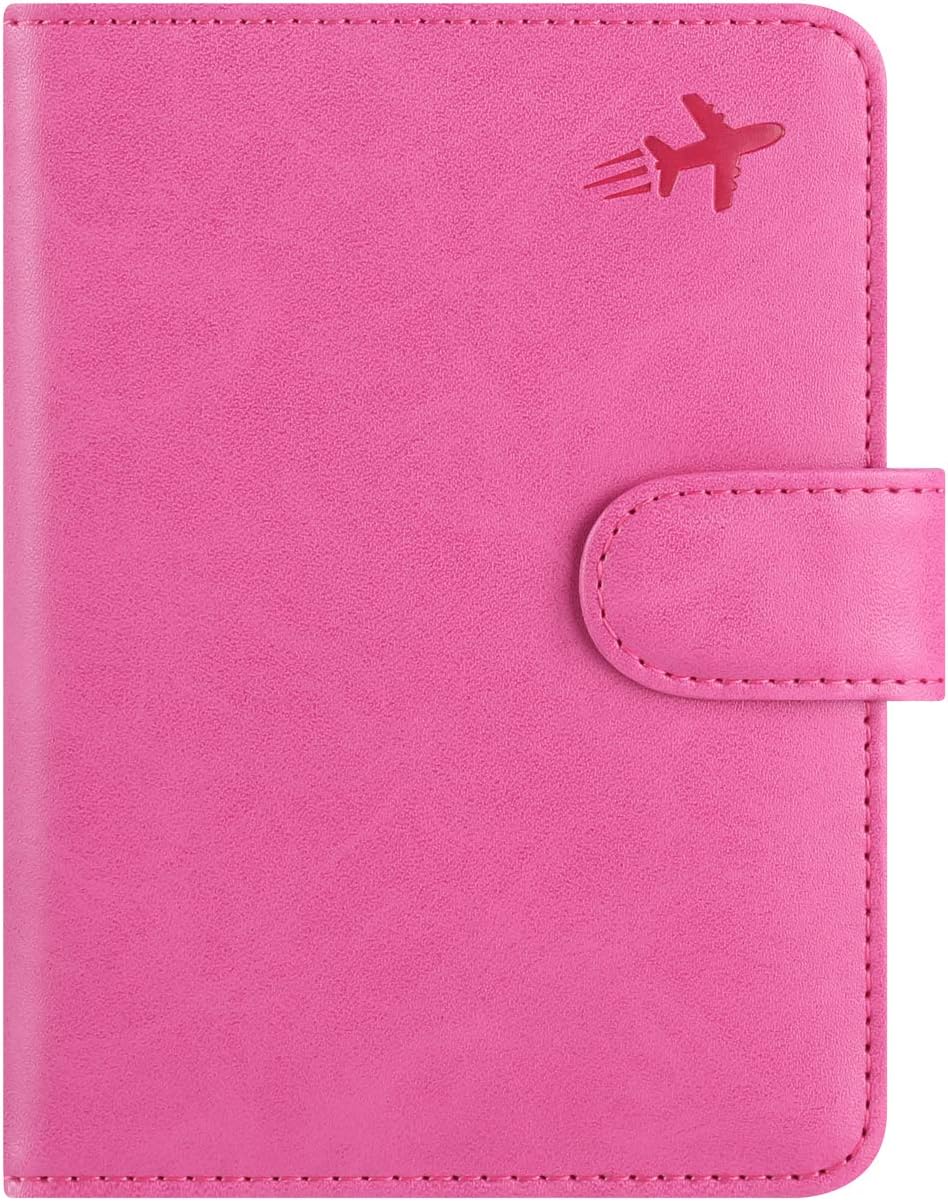 Passport Holder Cover Wallet RFID Blocking Leather Card Case Travel Accessories for Women Men (Pink)