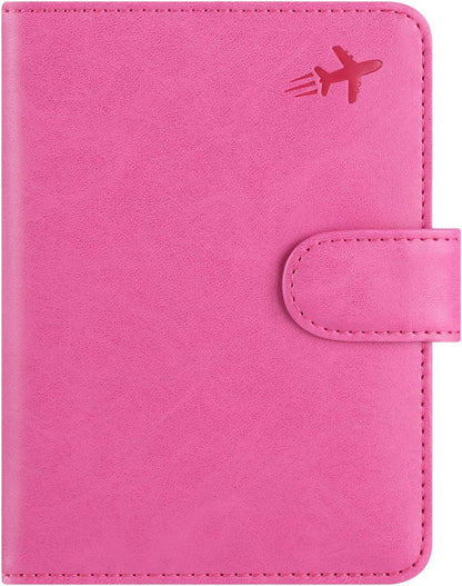 Passport Holder Cover Wallet RFID Blocking Leather Card Case Travel Accessories for Women Men (Pink)