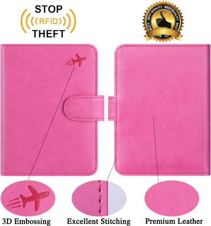 Passport Holder Cover Wallet RFID Blocking Leather Card Case Travel Accessories for Women Men (Pink)