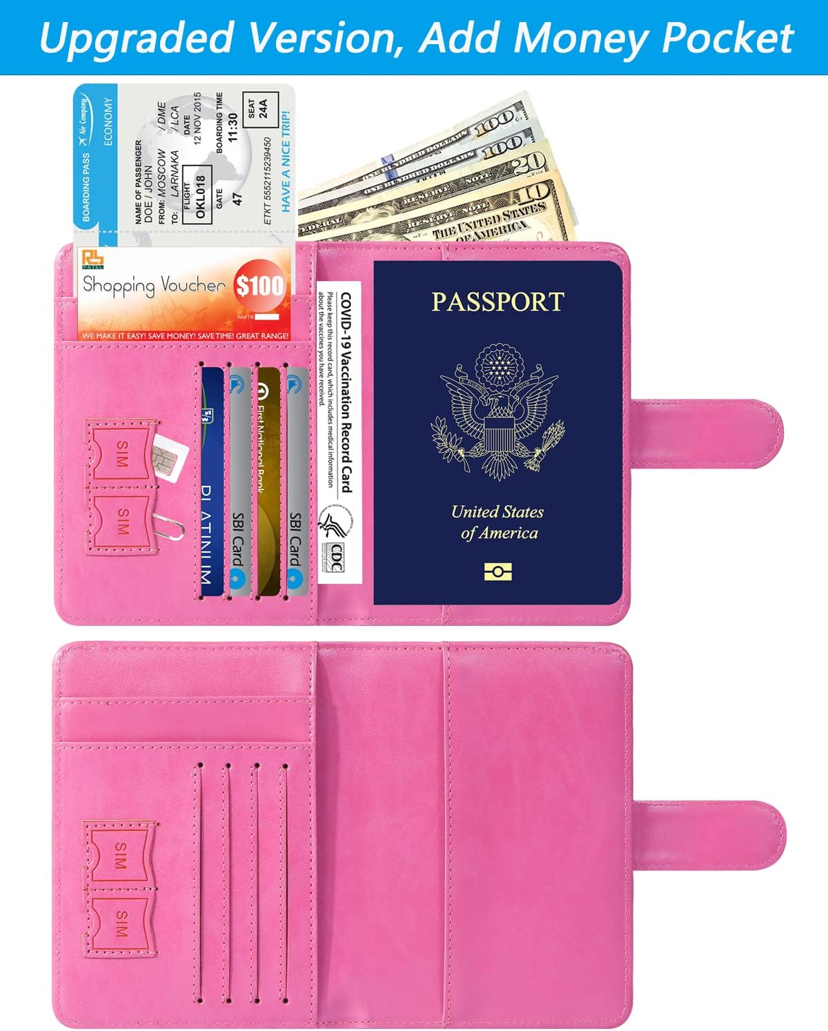 Passport Holder Cover Wallet RFID Blocking Leather Card Case Travel Accessories for Women Men (Pink)