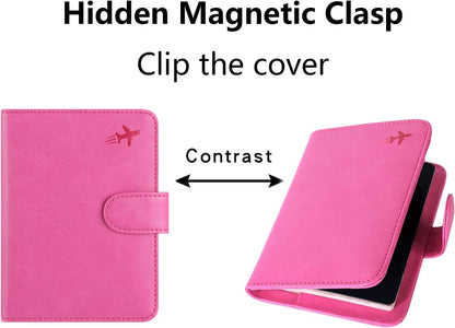 Passport Holder Cover Wallet RFID Blocking Leather Card Case Travel Accessories for Women Men (Pink)