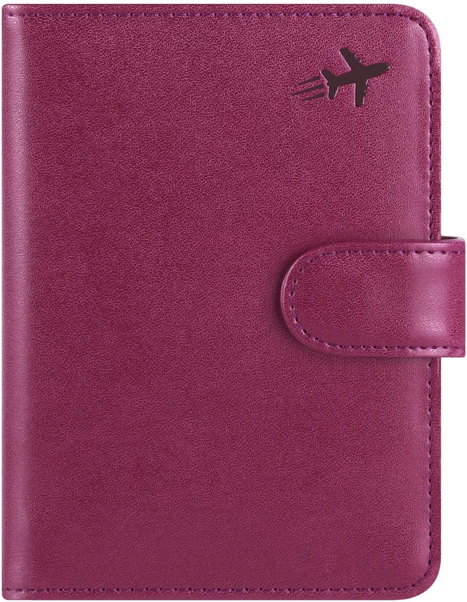 Passport Holder Cover Wallet RFID Blocking Leather Card Case Travel Accessories for Women Men (Pink)