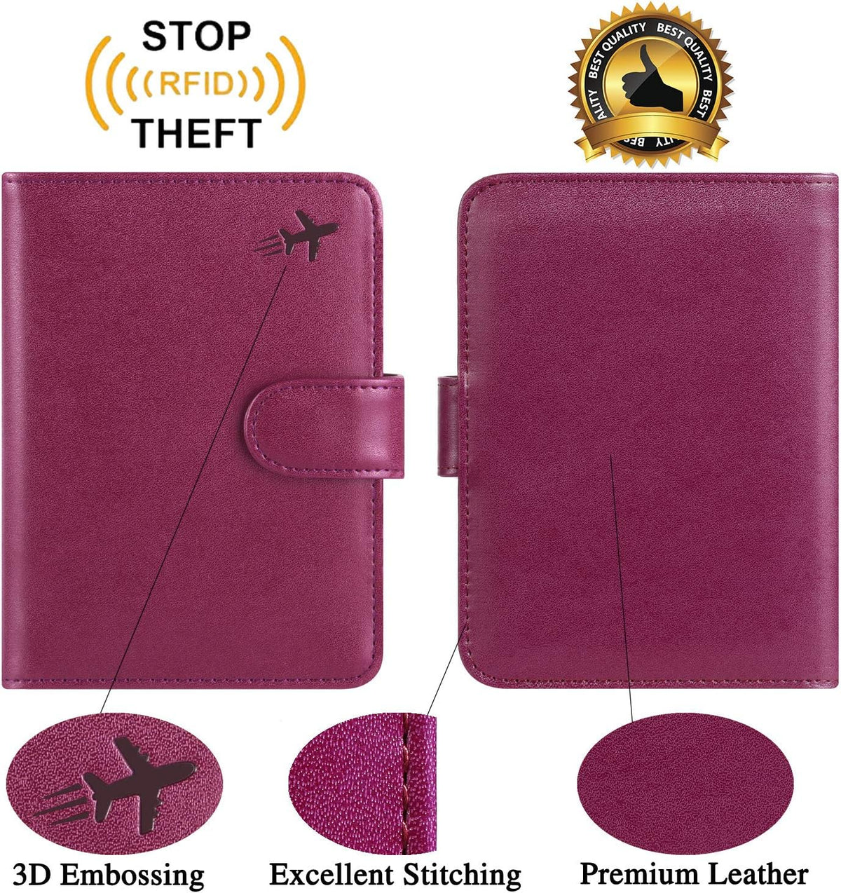 Passport Holder Cover Wallet RFID Blocking Leather Card Case Travel Accessories for Women Men (Pink)