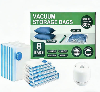 Vacuum Bags for Travel with Pump,8 Pack Vacuum Storage Bags for Bedding and Clothing,Space Saver Bags for Travel and Home(with Hand Pump, Medium 50 * 70)