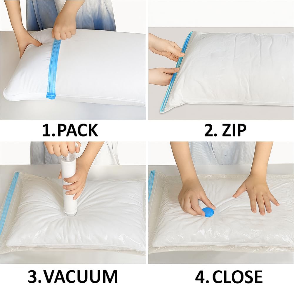 Vacuum Bags for Travel with Pump,8 Pack Vacuum Storage Bags for Bedding and Clothing,Space Saver Bags for Travel and Home(with Hand Pump, Medium 50 * 70)