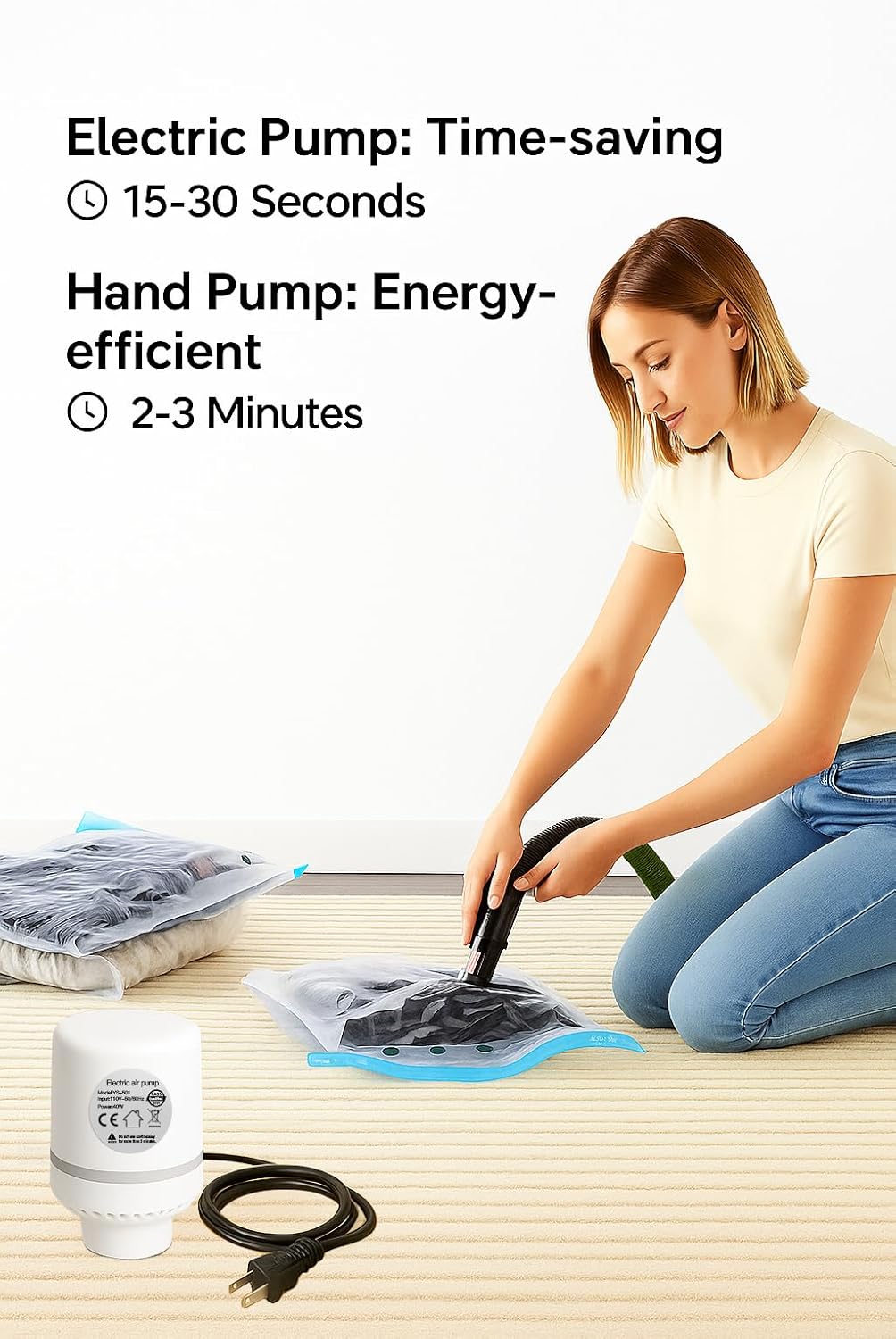 Vacuum Bags for Travel with Pump,8 Pack Vacuum Storage Bags for Bedding and Clothing,Space Saver Bags for Travel and Home(with Hand Pump, Medium 50 * 70)