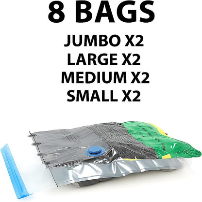 Vacuum Bags for Travel with Pump,8 Pack Vacuum Storage Bags for Bedding and Clothing,Space Saver Bags for Travel and Home(with Hand Pump, Medium 50 * 70)