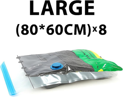 Vacuum Bags for Travel with Pump,8 Pack Vacuum Storage Bags for Bedding and Clothing,Space Saver Bags for Travel and Home(with Hand Pump, Medium 50 * 70)