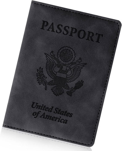 Passport Holder for Travel Essentials, RFID Blocking Passport Cover Wallet Card Case for Women and Men, PU Leather, Black