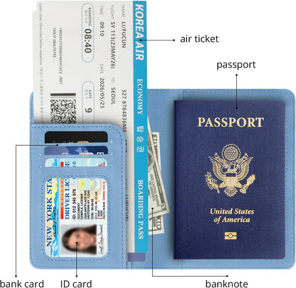 Passport Holder for Travel Essentials, RFID Blocking Passport Cover Wallet Card Case for Women and Men, PU Leather, Black