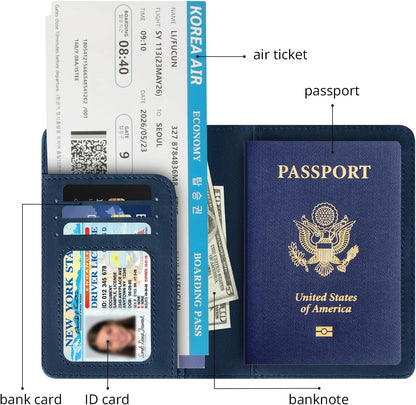 Passport Holder for Travel Essentials, RFID Blocking Passport Cover Wallet Card Case for Women and Men, PU Leather, Black